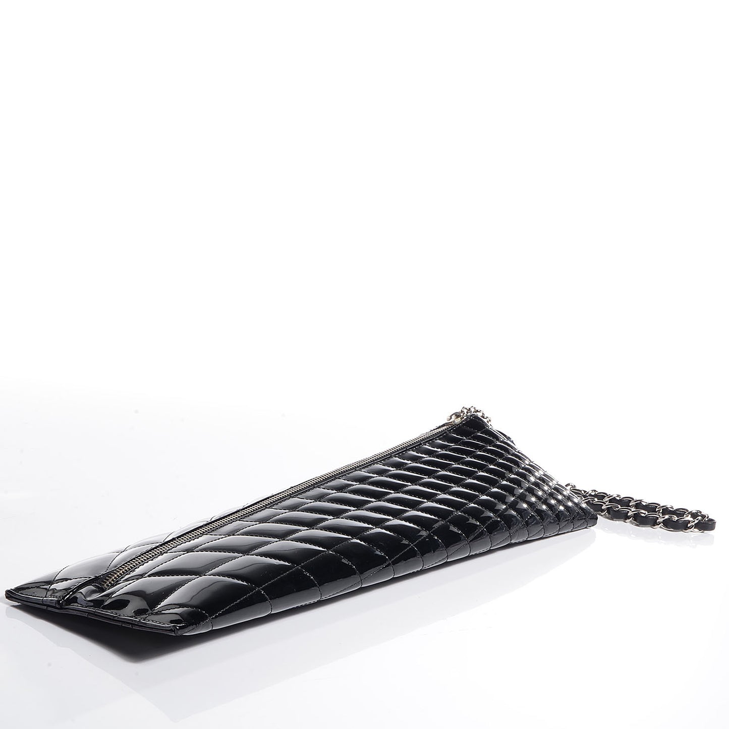 Patent Geometric Quilted Large Kaleidoscope Clutch Black