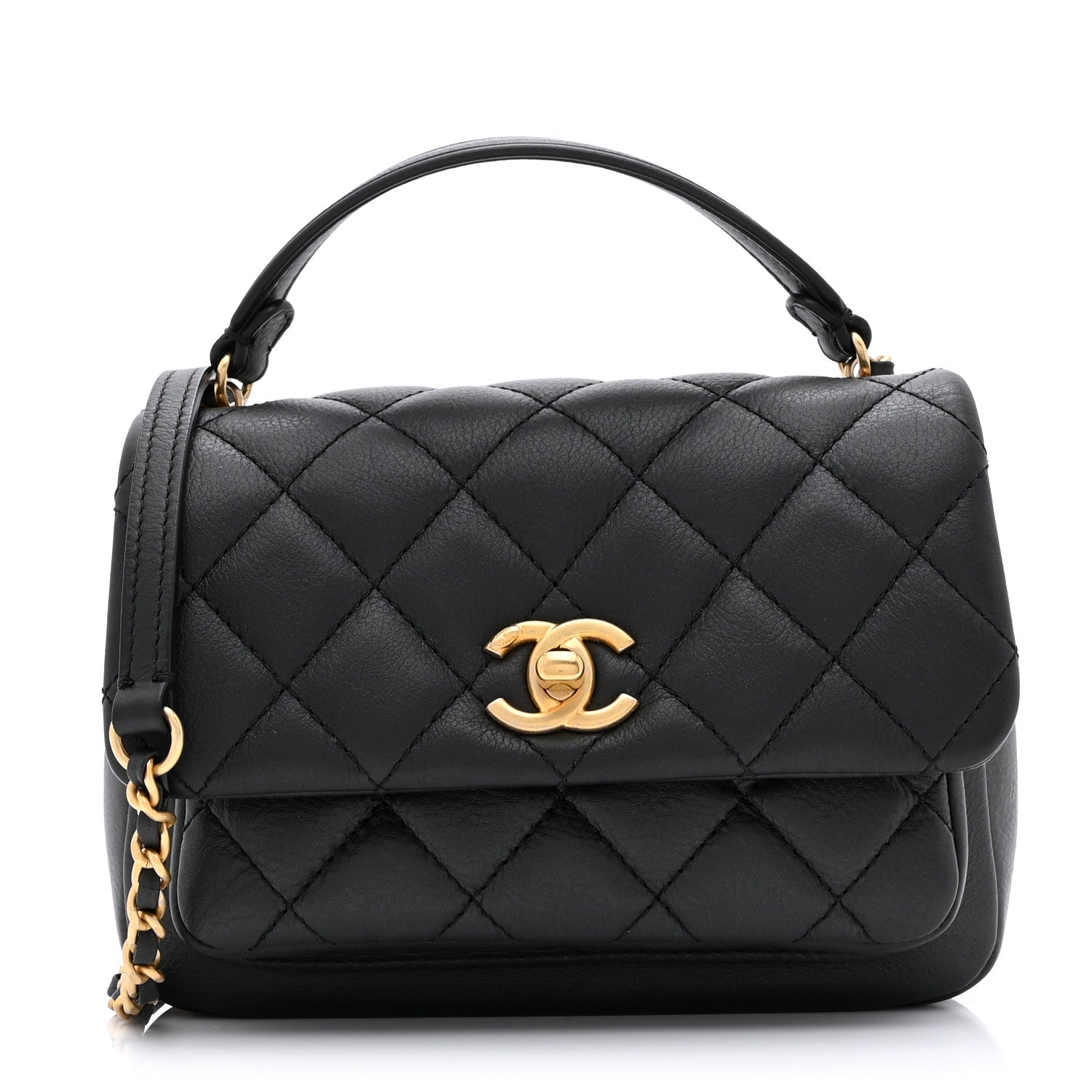 Chanel Calfskin Quilted Top Handle Flap Black 1 of 10