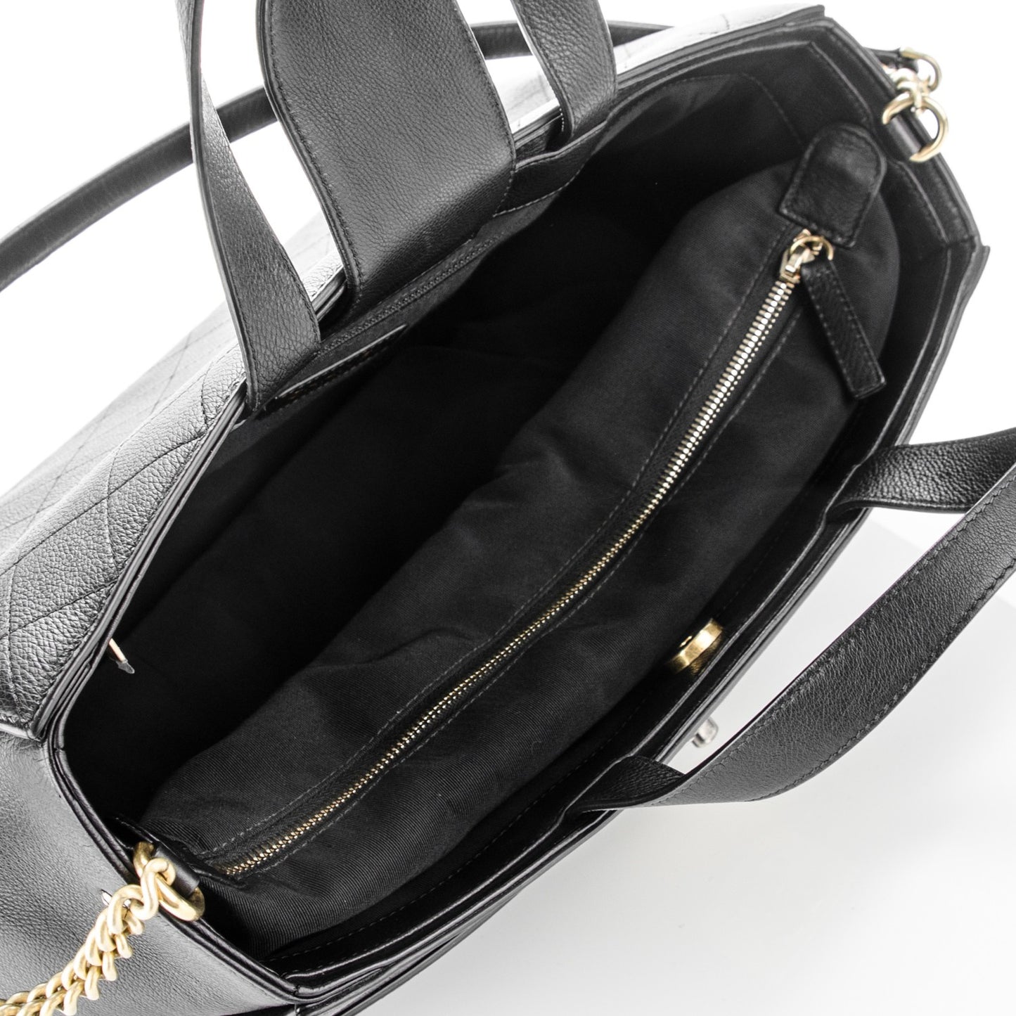 Calfskin Stitched Large Straight Lines Shopping Tote Black