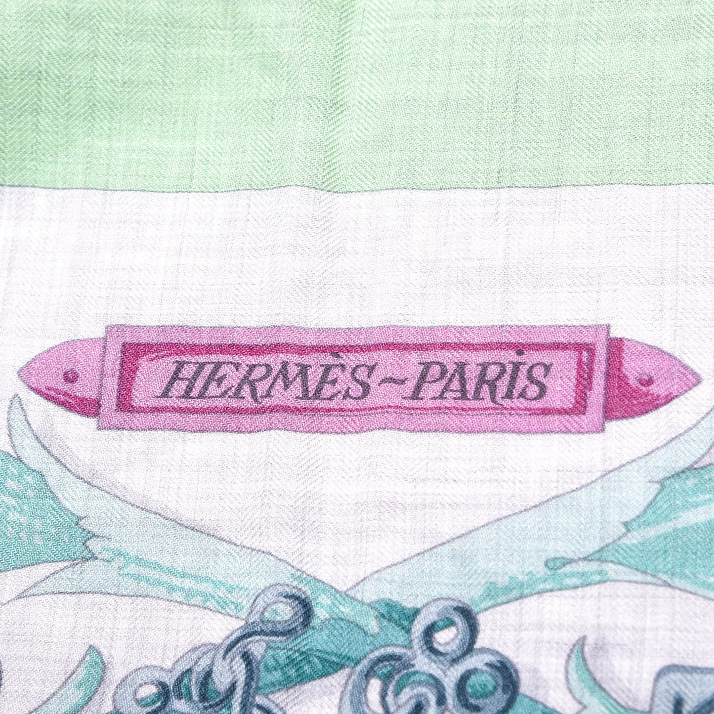 Cashmere Silk Le Mors a La Conetable Shawl 140 Vert d'Eau Saumon Gris Chine