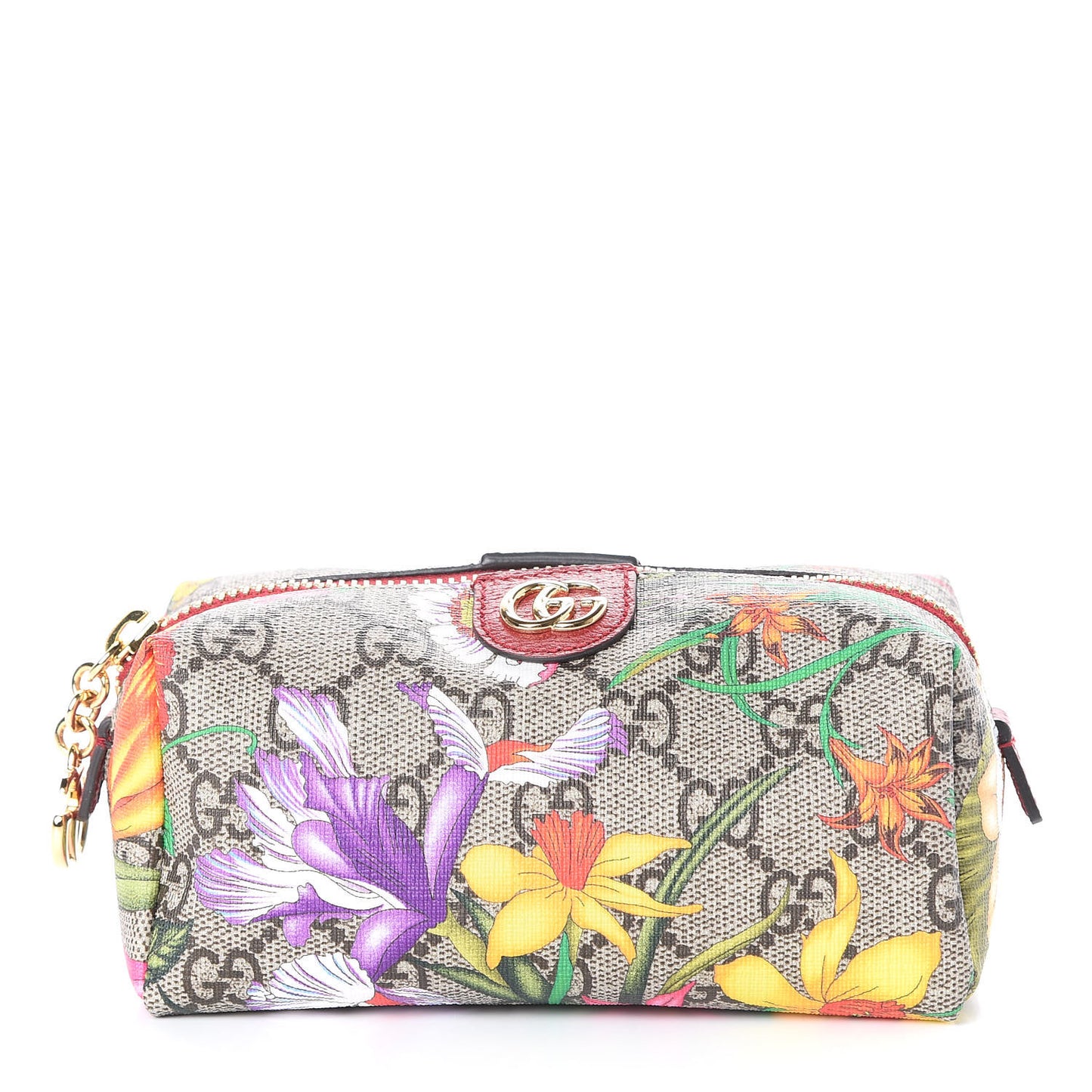 Soft GG Supreme Monogram Flora Calfskin Small Ophidia Cosmetic Case Beige Ebony Multicolor Rosso