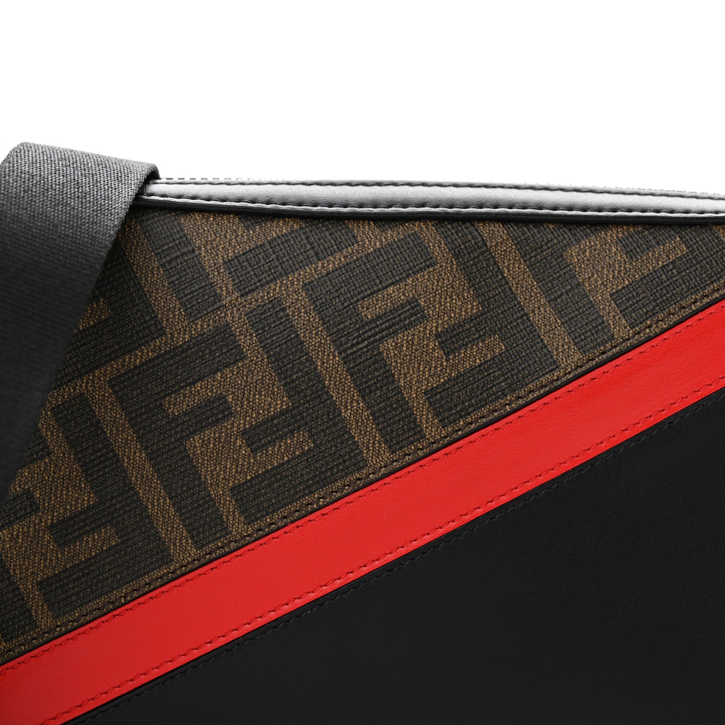 Glazed Fabric Vitello Liberty FF 1974 Diagonal Small Camera Case Tobacco Rosso Black