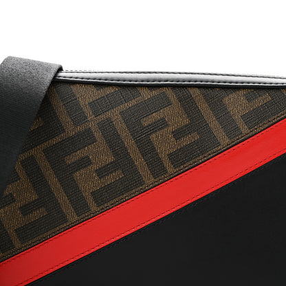 Fendi Glazed Fabric Vitello Liberty FF 1974 Diagonal Small Camera Case Tobacco Rosso Black 8 of 12