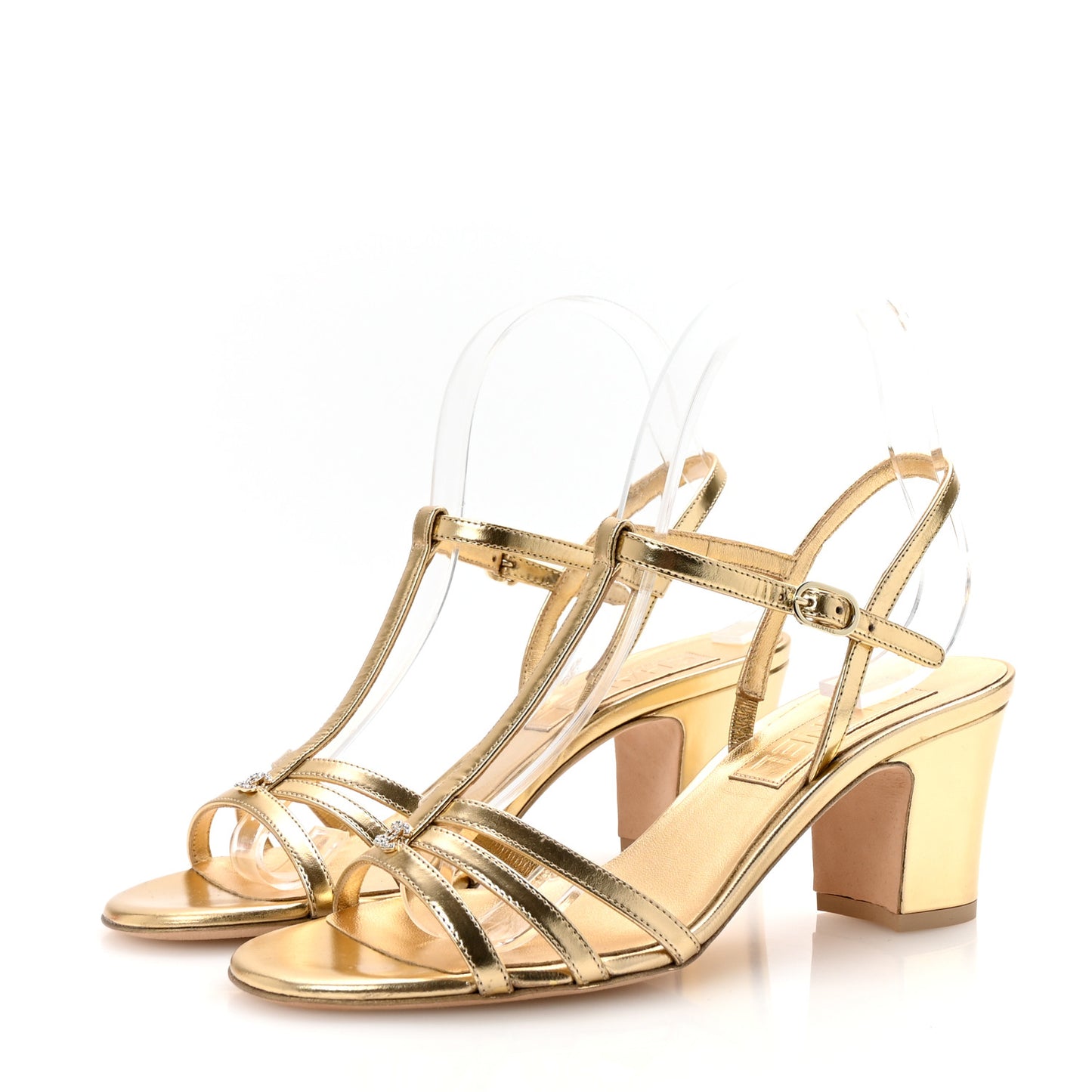 Mirror Calfskin CC Sandals 37.5 Gold