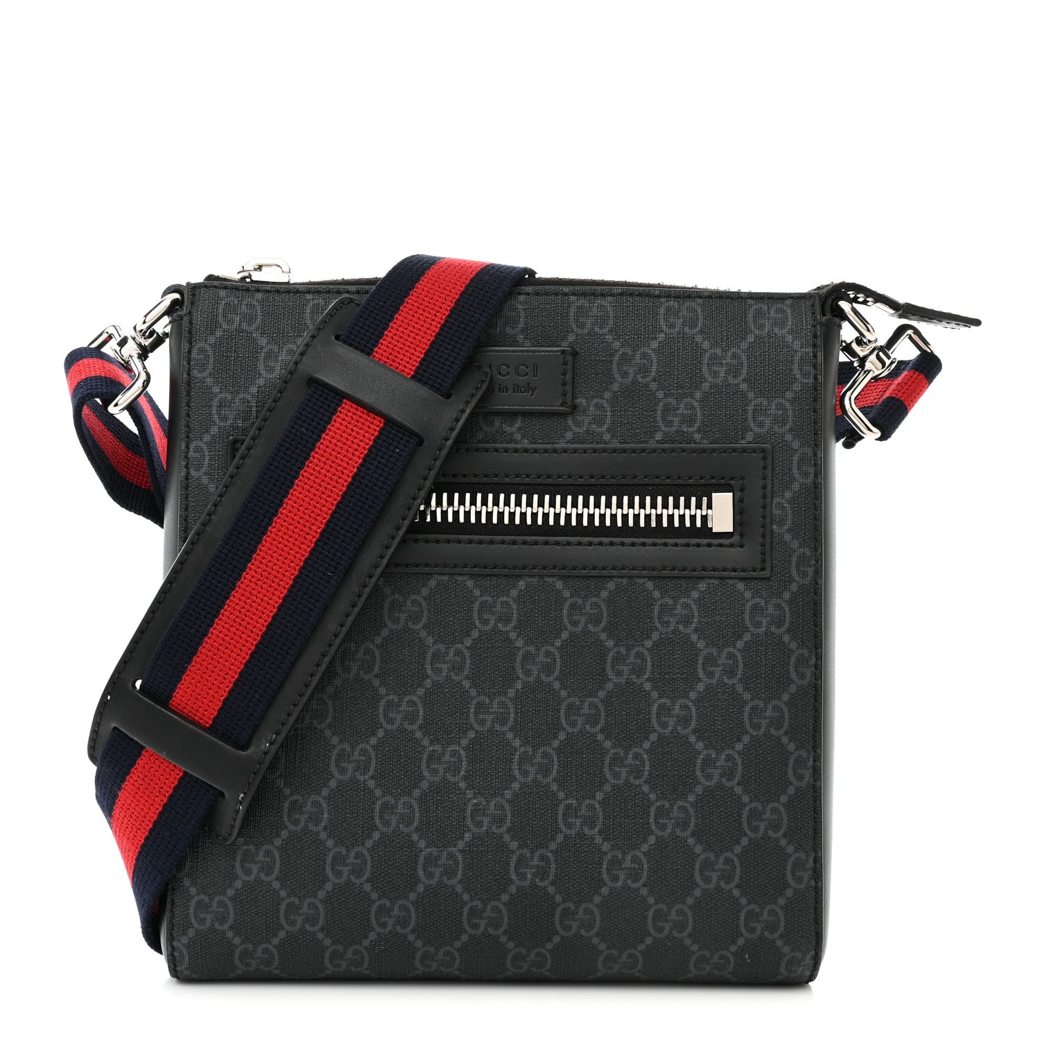 Gucci GG Supreme Monogram Web Small Flat Messenger Bag Black Grey 1 of 12