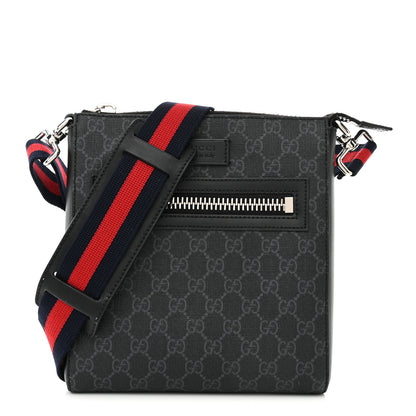 Gucci GG Supreme Monogram Web Small Flat Messenger Bag Black Grey 1 of 12