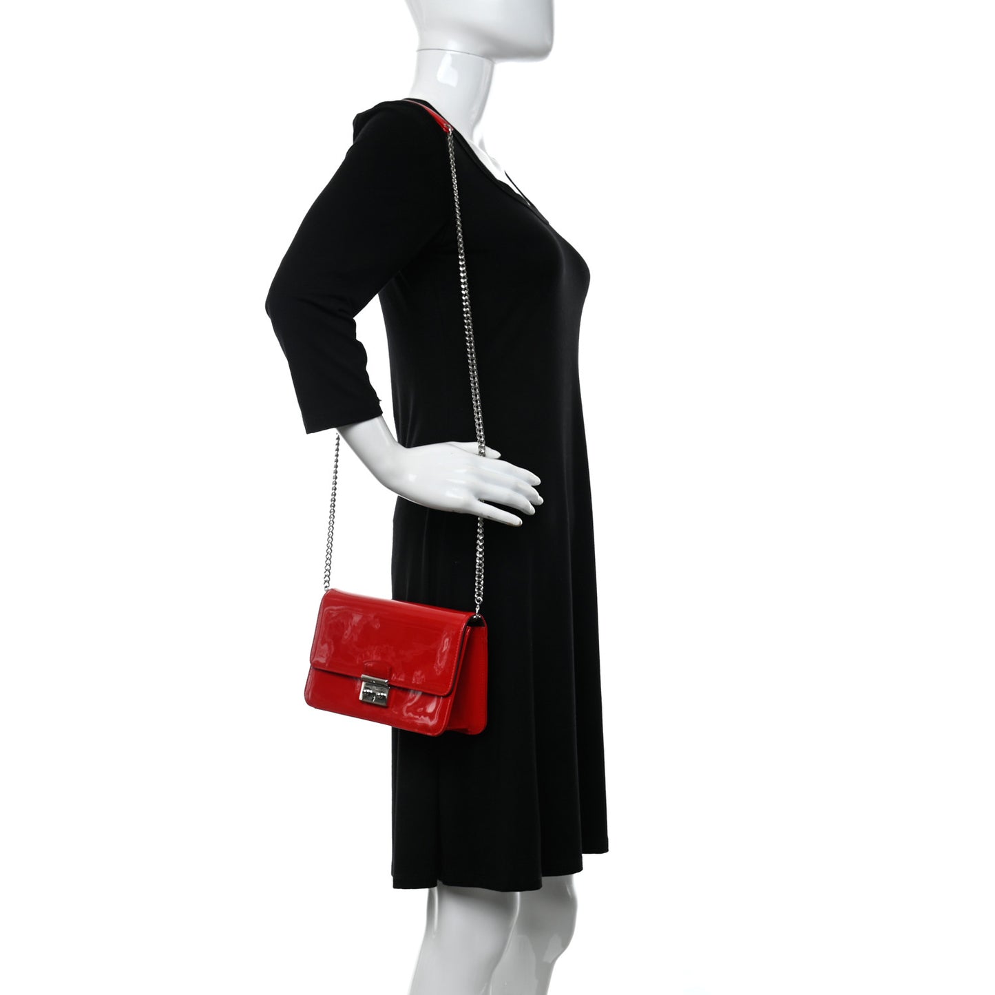 Metallic Box Patent Calfskin Miss Dior Promenade Pouch Red