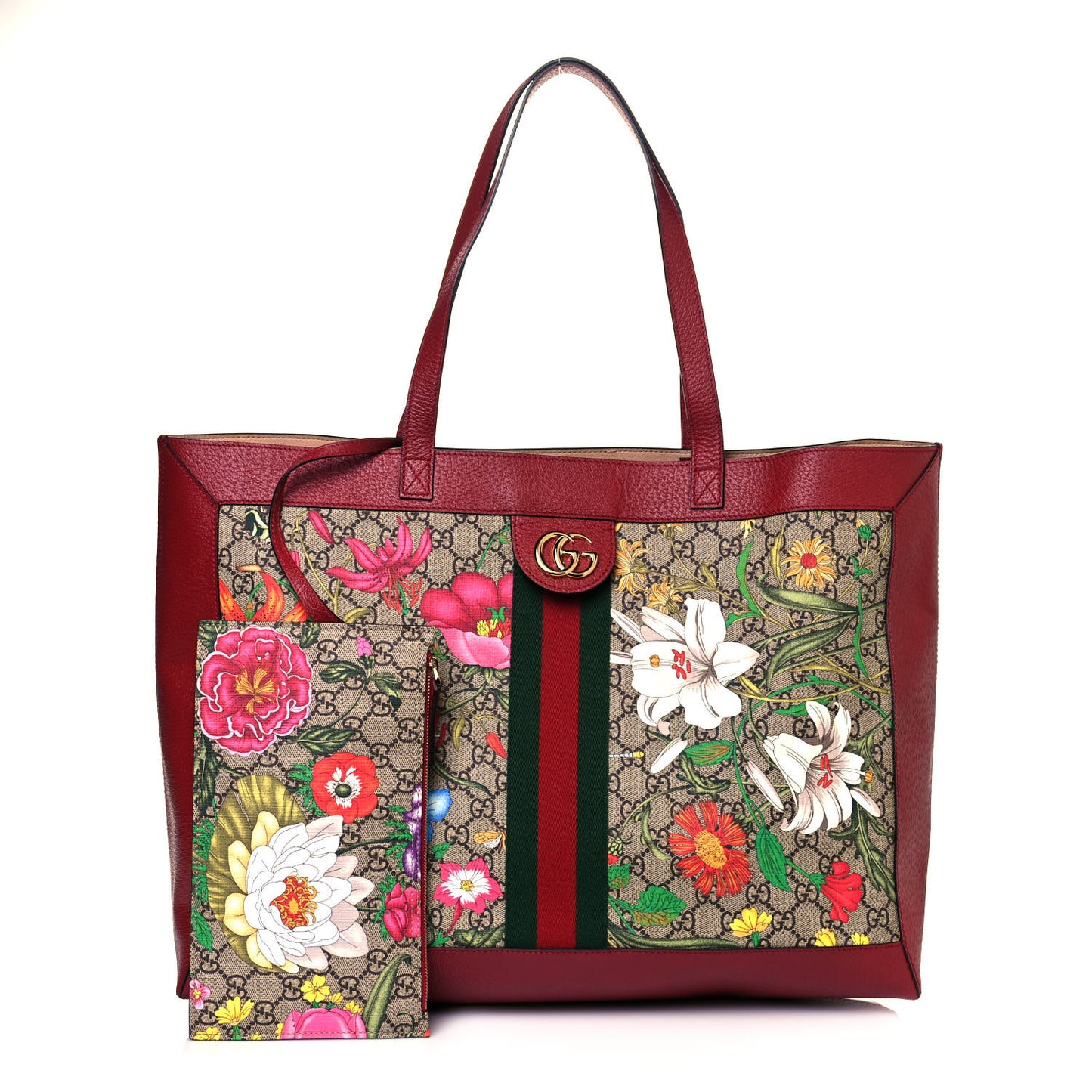 GG Supreme Monogram Flora Web Large Ophidia Tote Red