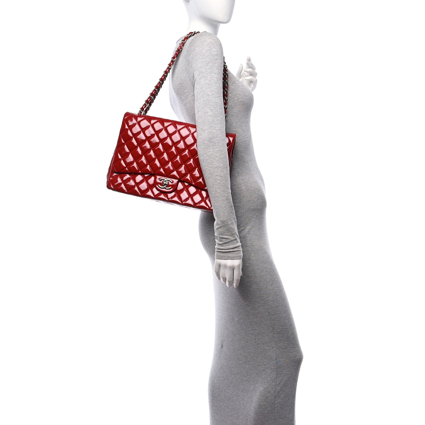 Patent Quilted Maxi Double Flap Red