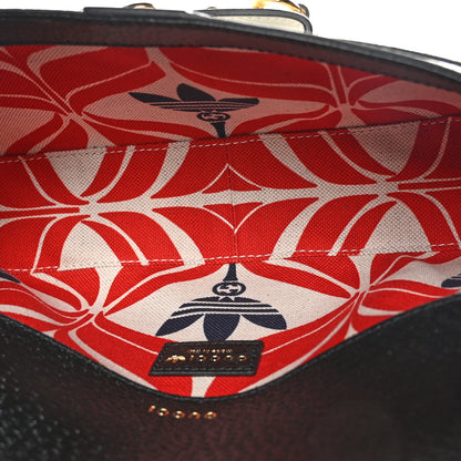 Gucci X ADIDAS Textured Dollar Calfskin Web Small Trefoil Horsebit 1955 Shoulder Bag Black Off White 5 of 10