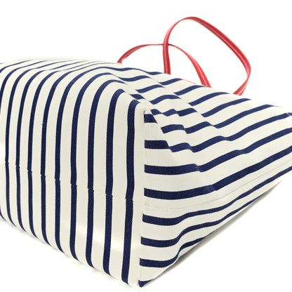 Miu Miu Canvas Denim Striped Logo Tote White Blue 9 of 9
