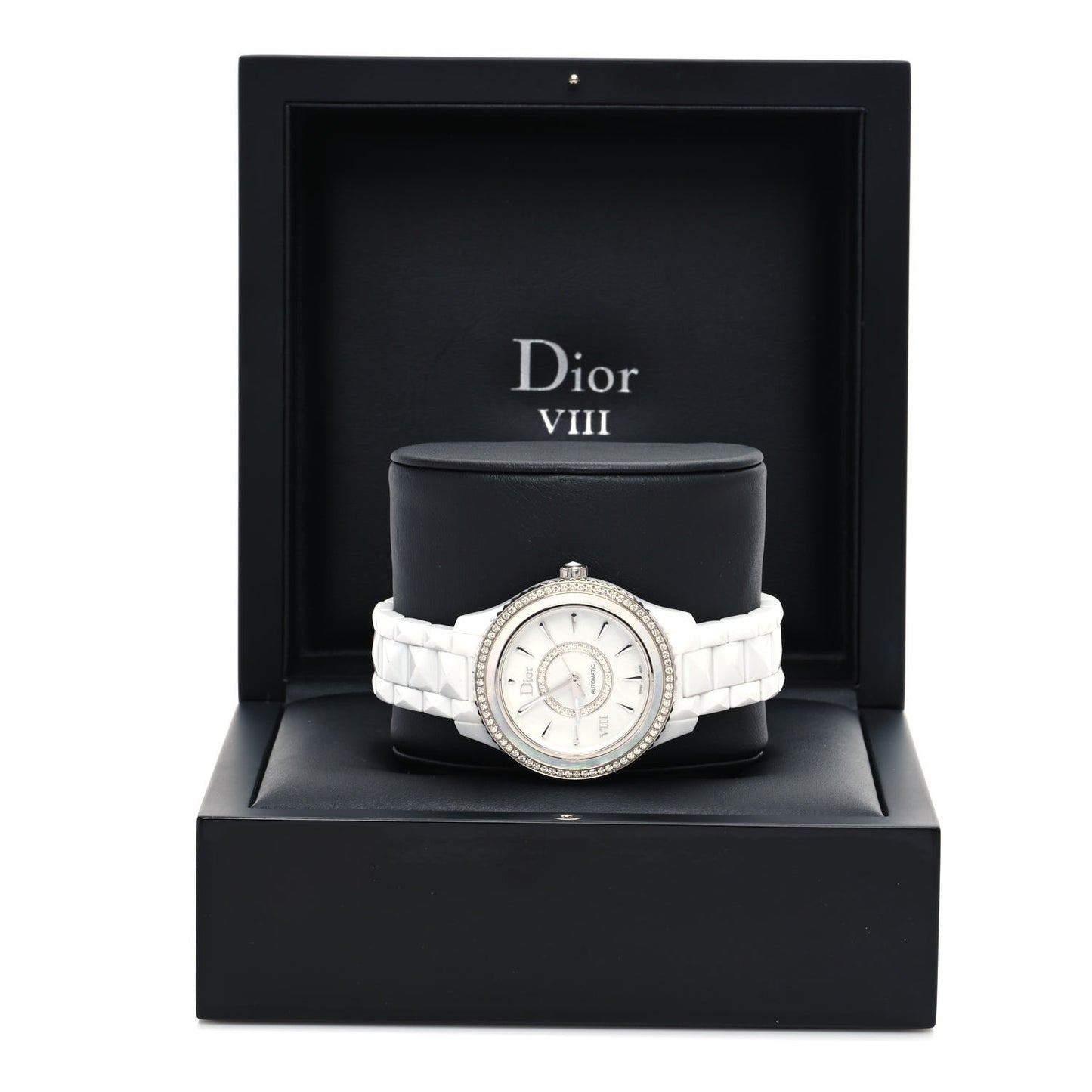 Stainless Steel Ceramic Diamond Bezel Mother of Pearl 38mm Dior VIII Automatic Watch White