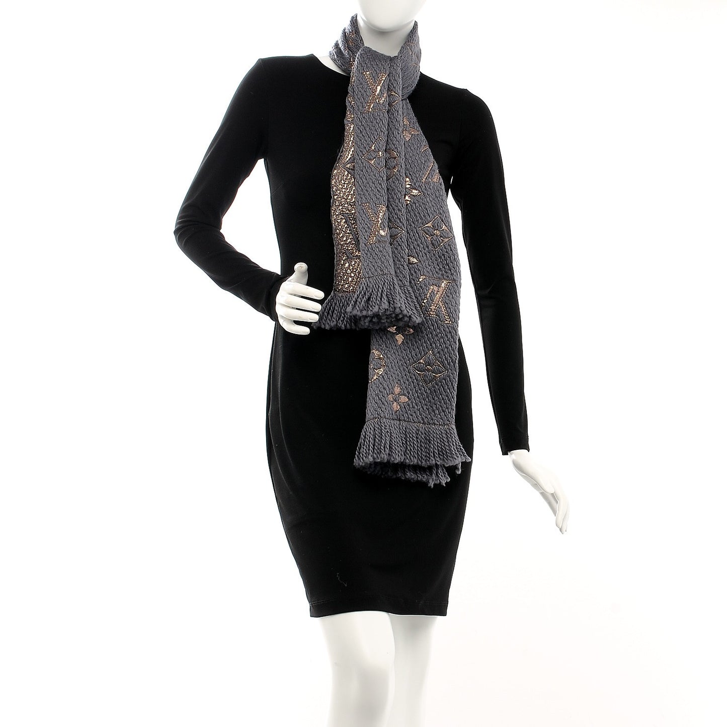 Wool Silk Logomania Shine Scarf Gris