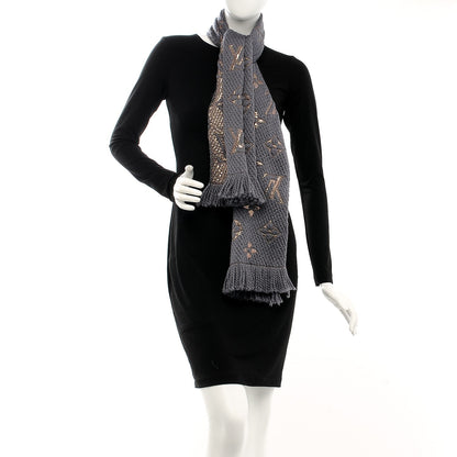 Louis Vuitton Wool Silk Logomania Shine Scarf Gris 2 of 5