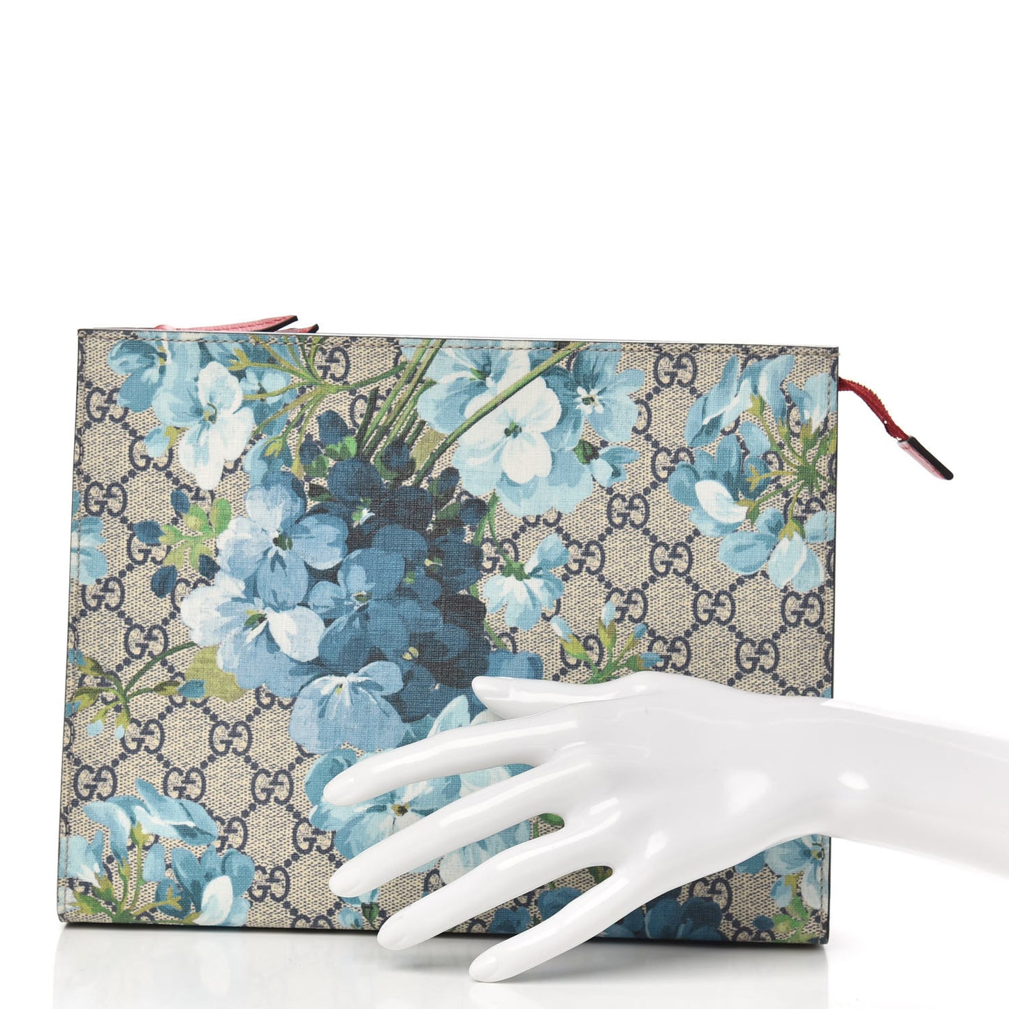 GG Supreme Monogram Blooms Large Cosmetic Case Beige Blue Navy Hibiscus Red