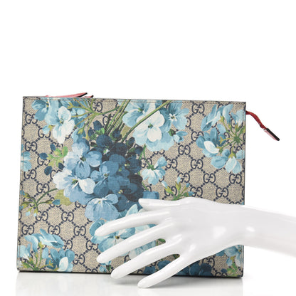 Gucci GG Supreme Monogram Blooms Large Cosmetic Case Beige Blue Navy Hibiscus Red 2 of 10