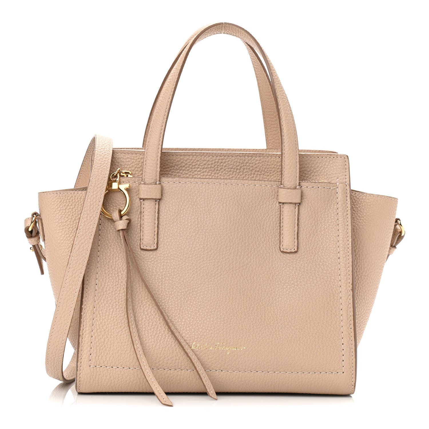 Salvatore Ferragamo Hammered Calfskin Double Handle Small Amy Tote Cumin 1 of 10