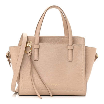 Salvatore Ferragamo Hammered Calfskin Double Handle Small Amy Tote Cumin 1 of 10