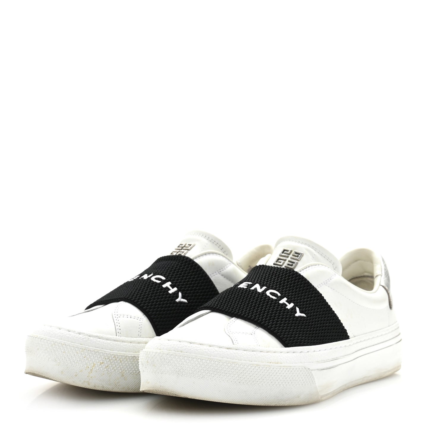 Calfskin Band Logo Womens City Sport Sneakers 37.5 White Black