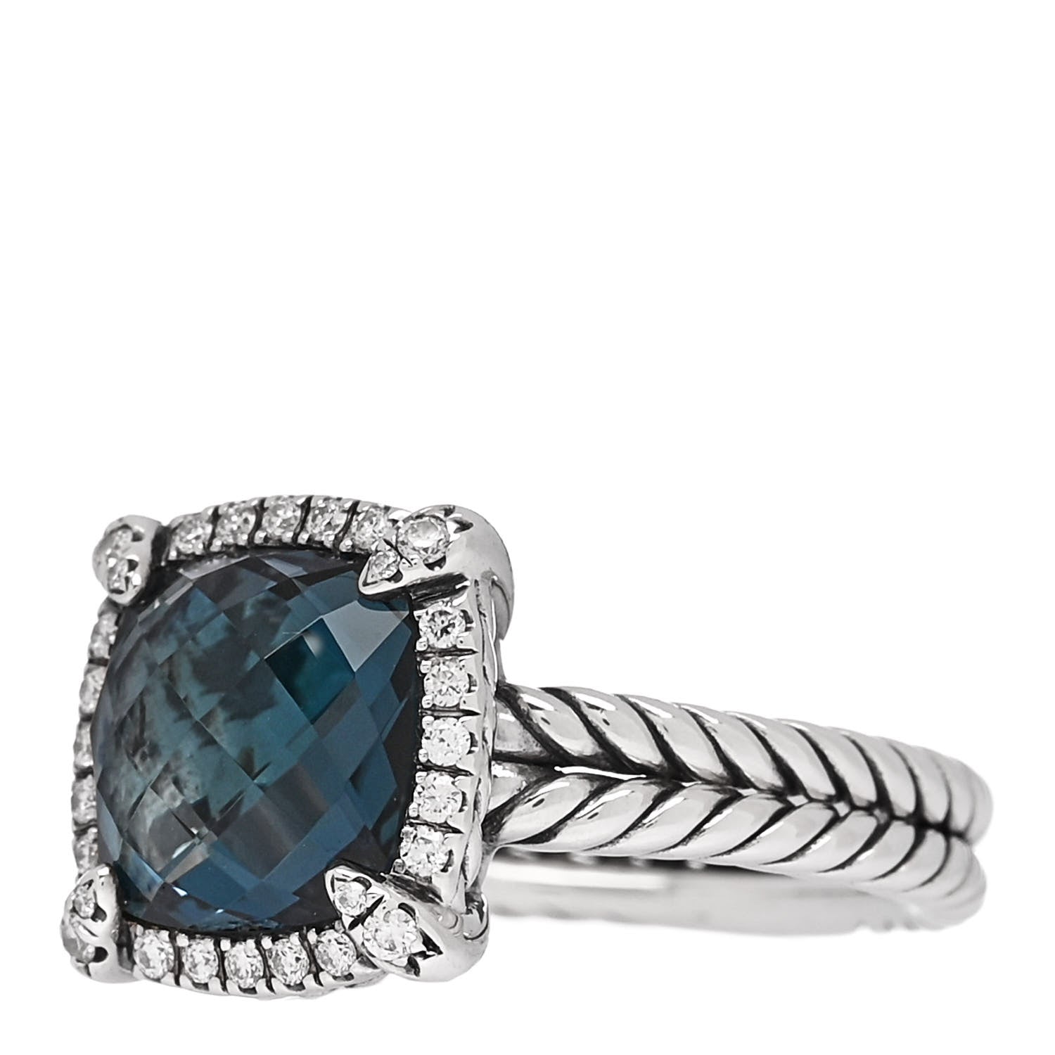 David Yurman Sterling Silver Diamond Hampton Blue Topaz 9mm Chatelaine Pave Bezel Ring 52 6 3 of 5