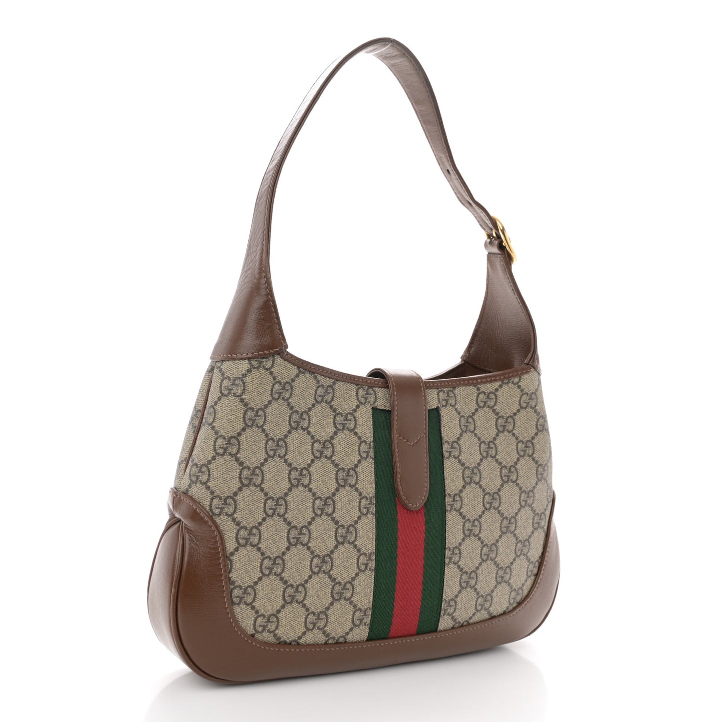 GG Supreme Monogram Azalea Calfskin Web Small Jackie 1961 Hobo Beige Ebony Brown Sugar