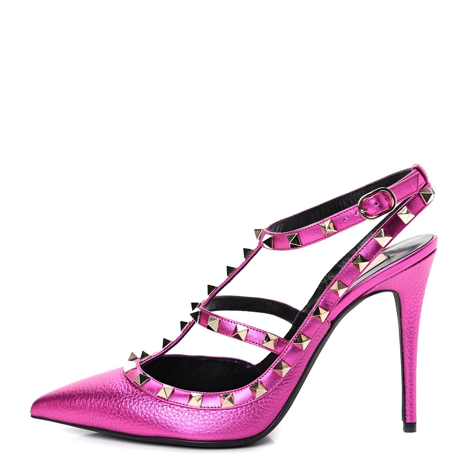 Valentino Garavani Metallic Pebbled Calfskin Rockstud Ankle Strap Pumps 40.5 Peony 1 of 10
