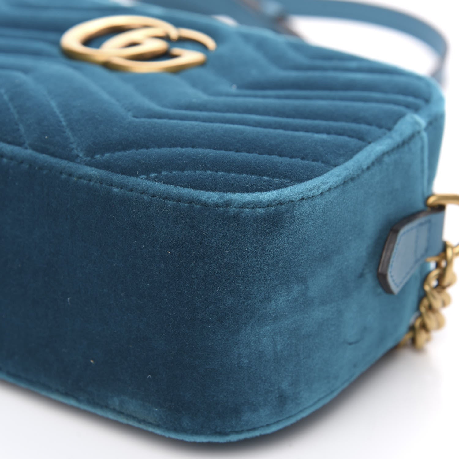 Gucci Velvet Matelasse Small GG Marmont Chain Shoulder Bag Pavone Cyan 12 of 13
