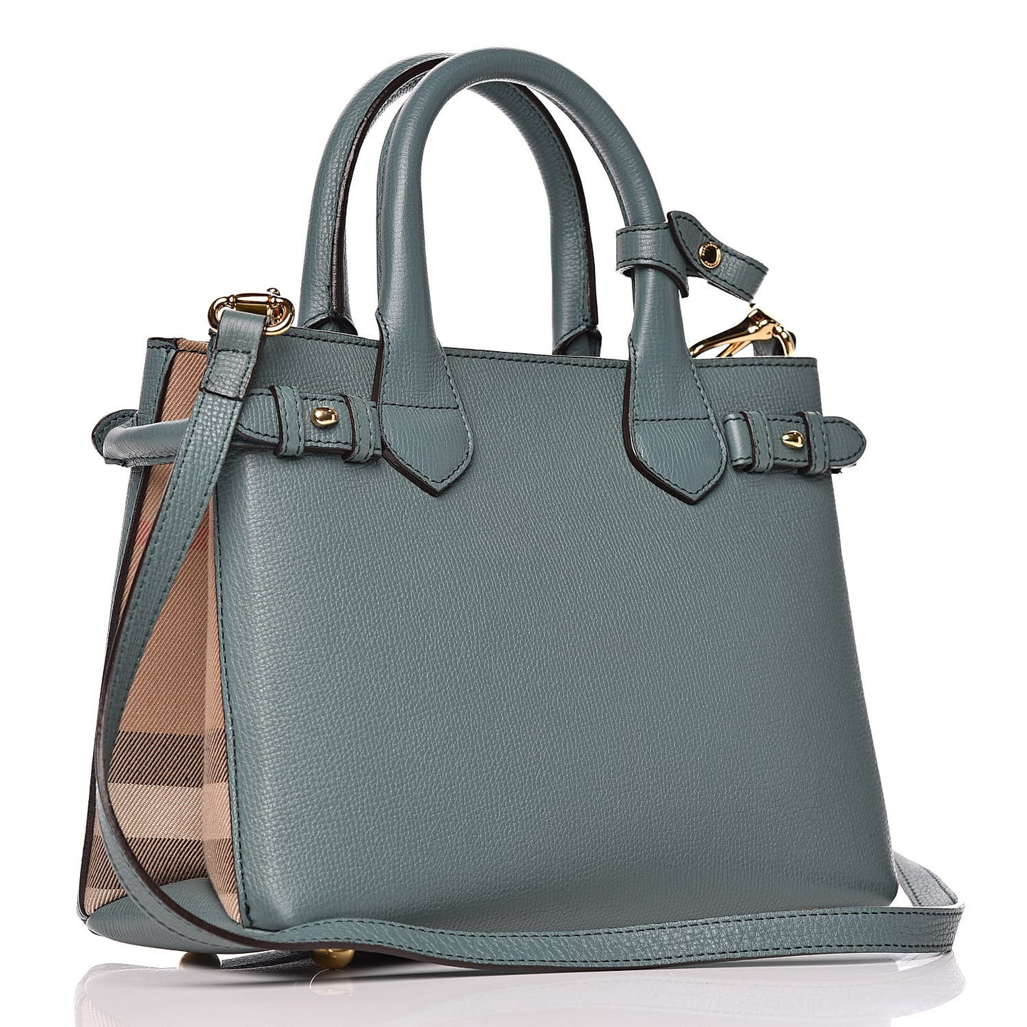 Grainy Calfskin House Check Small Banner Tote Smokey Green