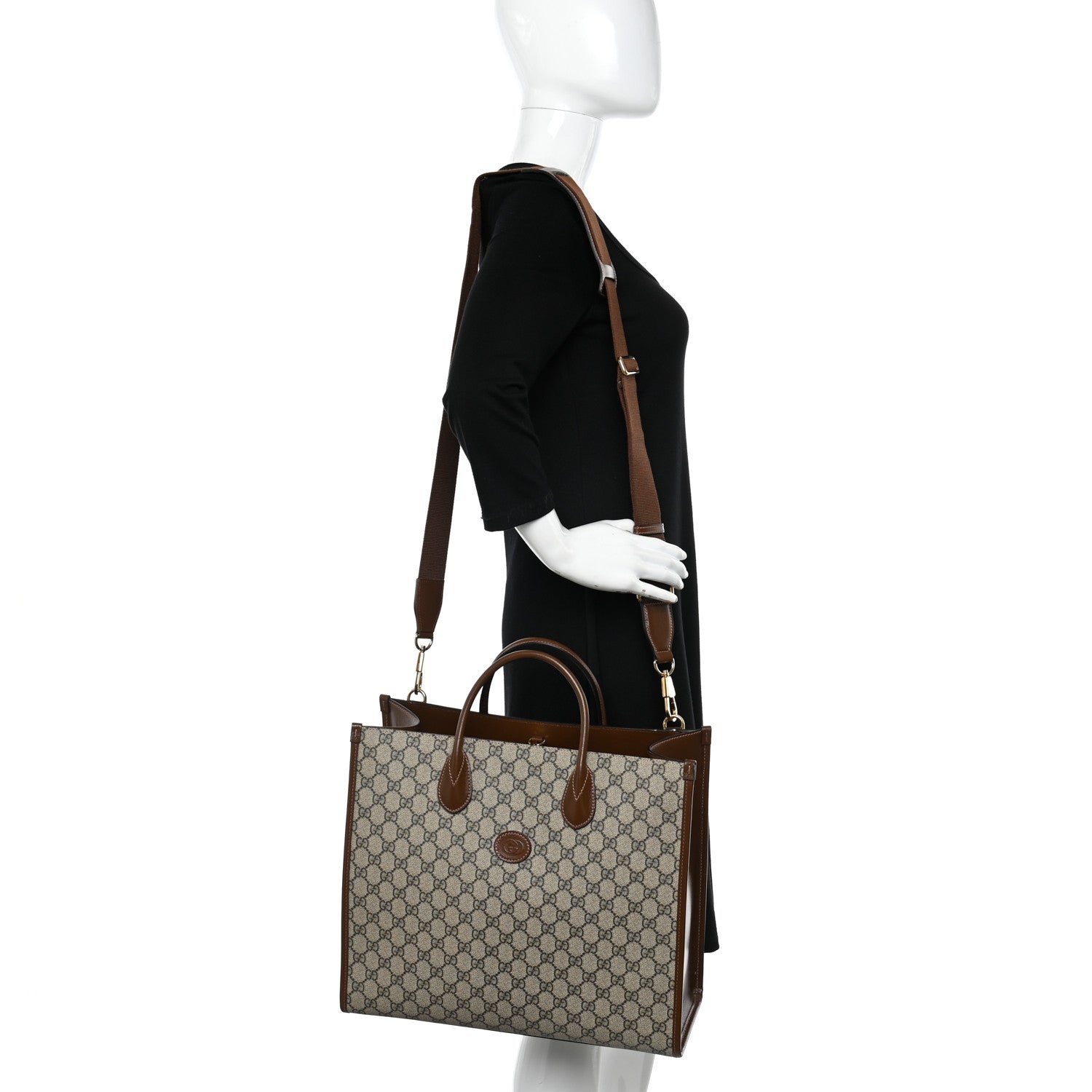 Gucci GG Supreme Monogram Azalea Calfskin Medium Retro Interlocking G Tote Bag Beige Ebony Brown Sugar 2 of 10