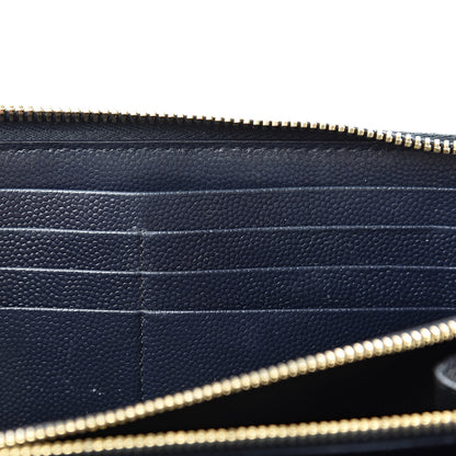 Saint Laurent Grain De Poudre Matelasse Chevron Monogram Zip Around Wallet Navy 8 of 16