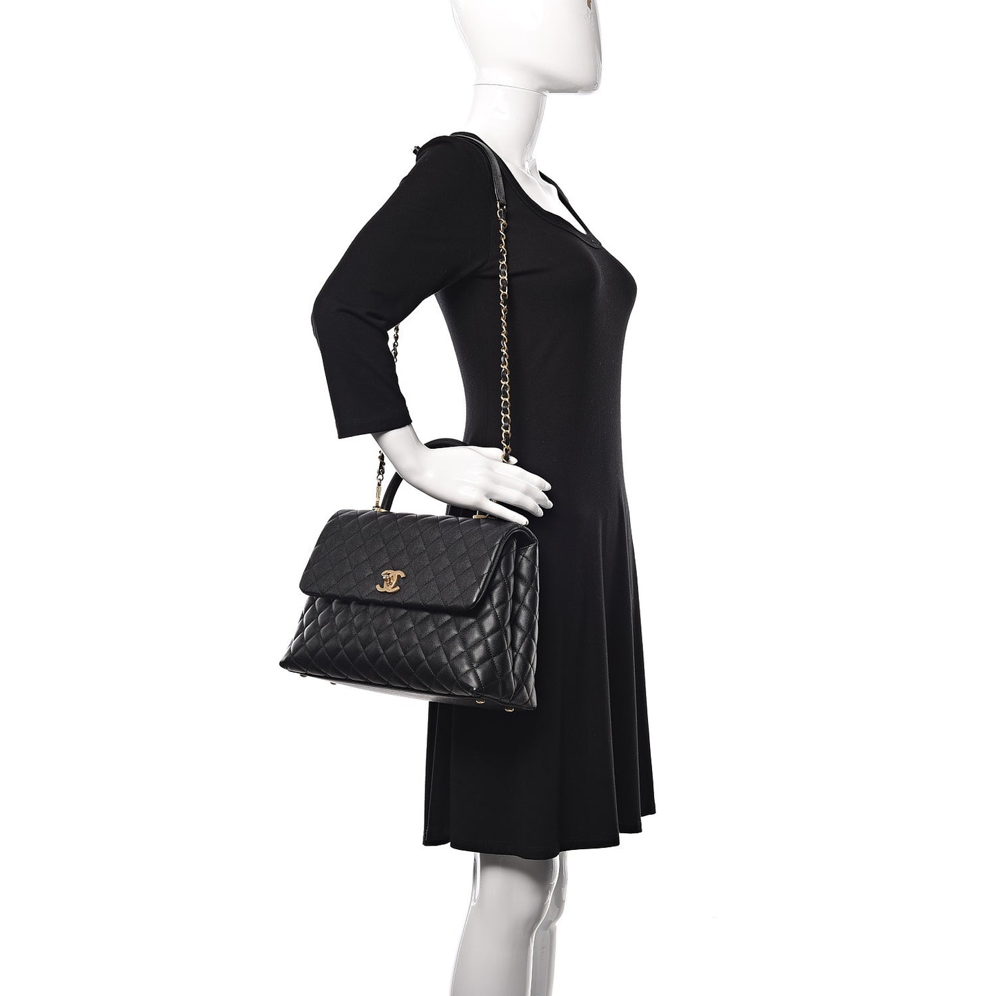 Caviar Quilted Medium Coco Handle Flap Black