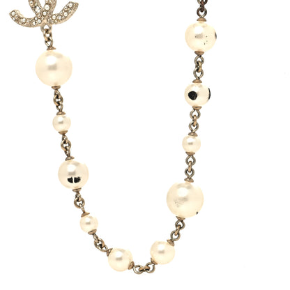 Chanel Pearl Crystal Camellia CC Necklace Gold 6 of 6