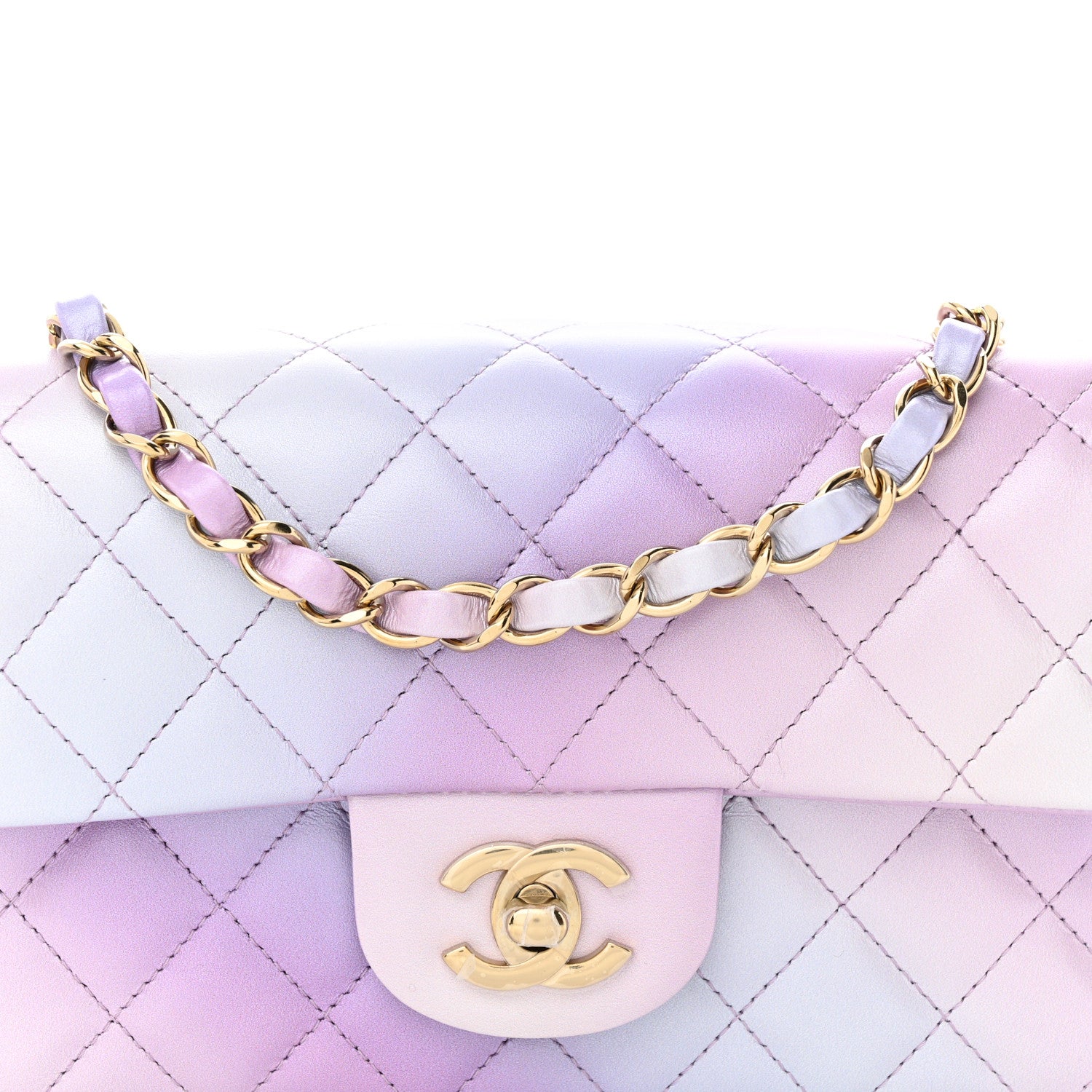 Chanel Lambskin Quilted Tie Dye Ombre Mini Rectangular Flap Purple Blue Pink 8 of 10