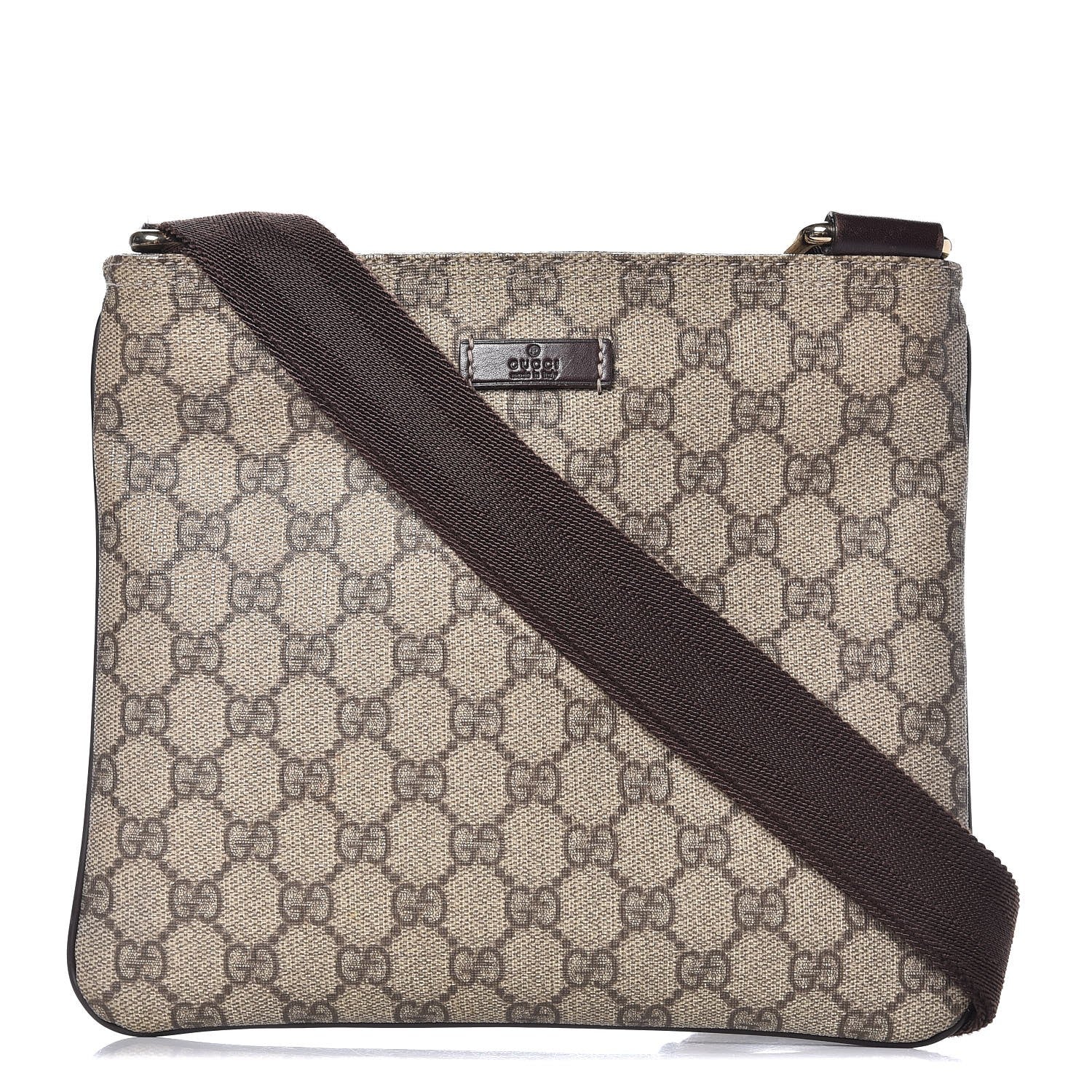 Gucci GG Supreme Monogram Small Flat Messenger Bag Dark Brown 1 of 7