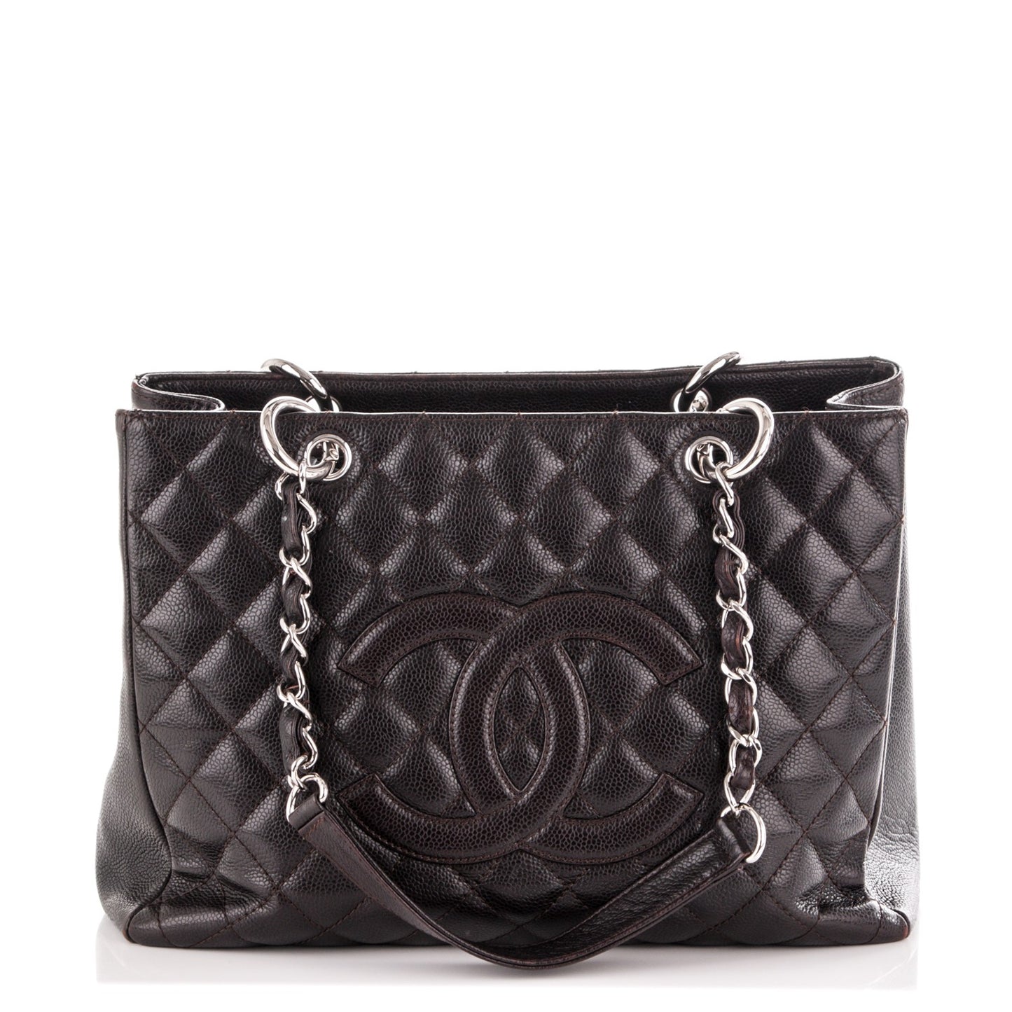 Caviar Quilted Grand Shopping Tote GST Dark Brown
