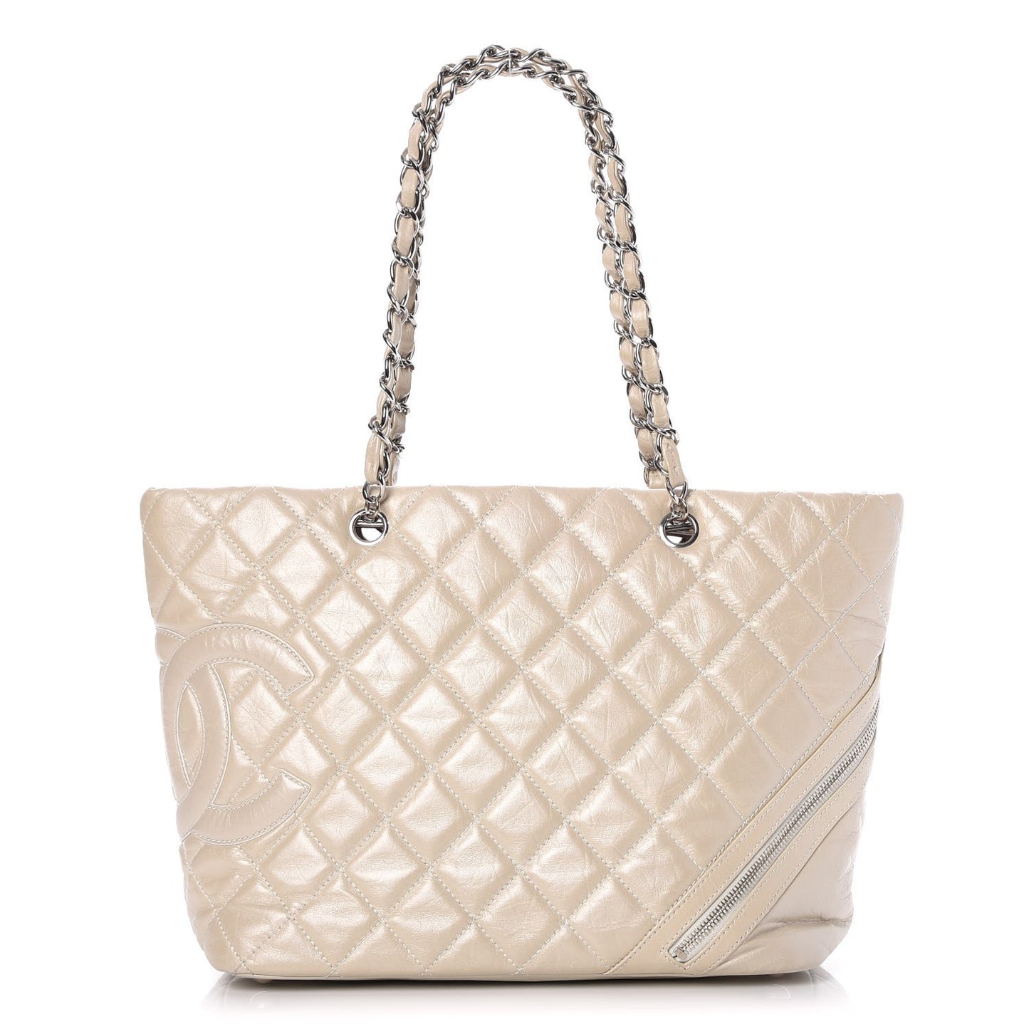 Aged Calfskin Quilted Large Cotton Club Tote Pearl