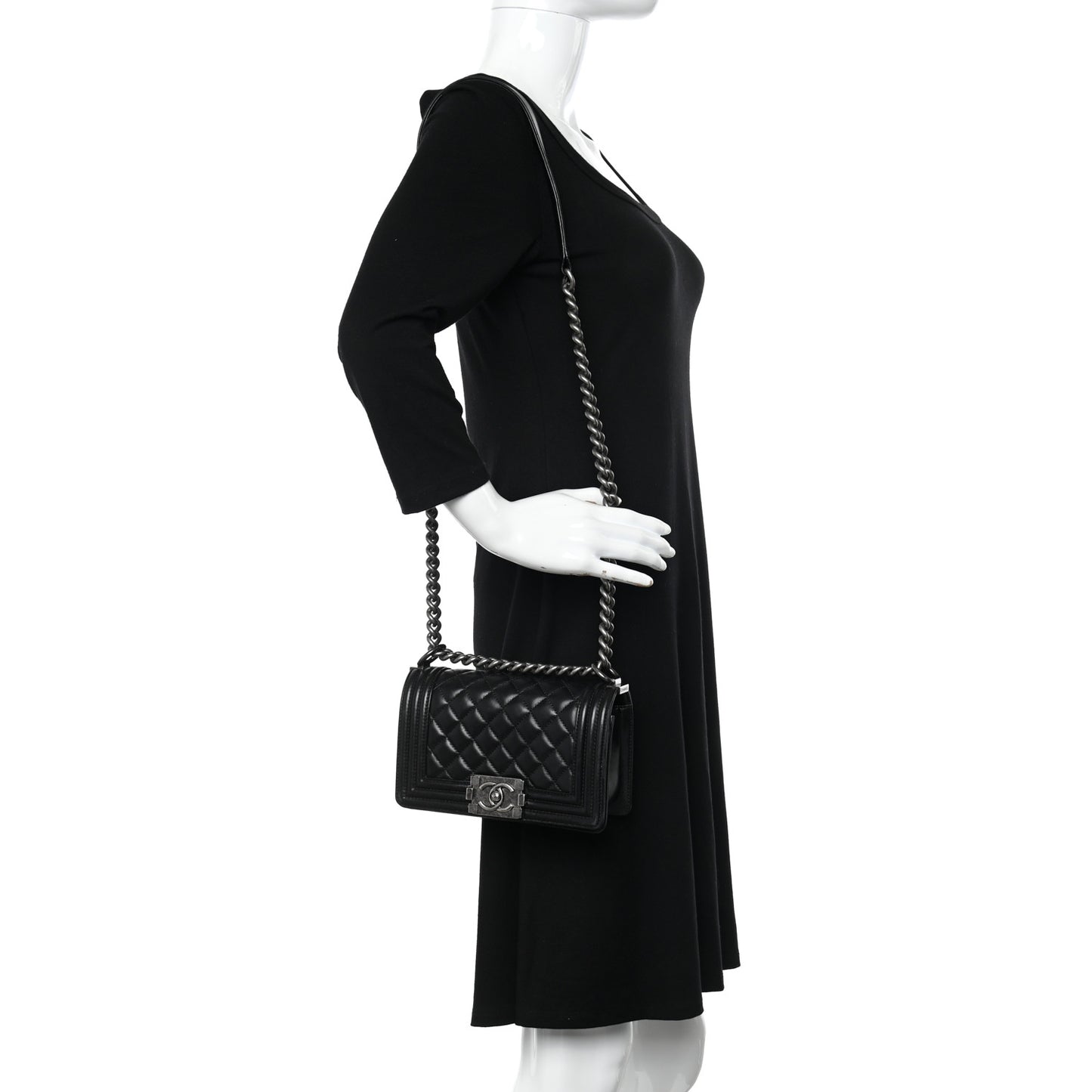 Calfskin Quilted Small Boy Flap Black