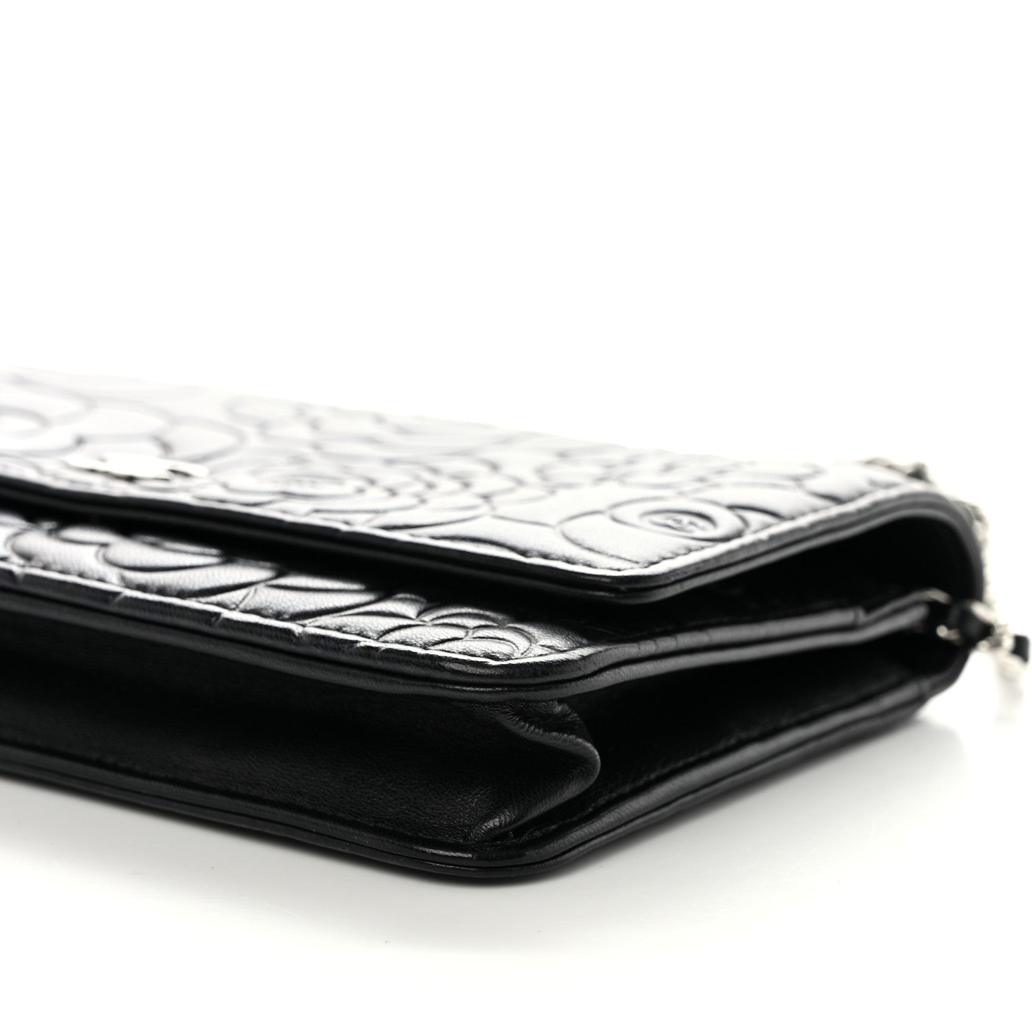 Chanel Lambskin Camellia Embossed Wallet on Chain WOC Black 11 of 13