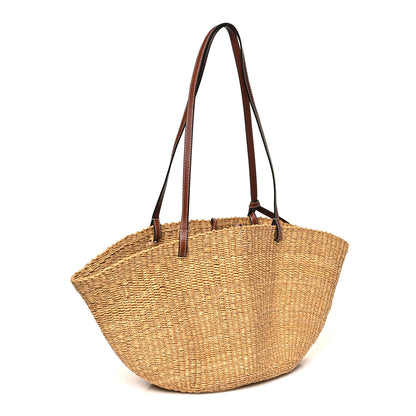 Loewe Calfskin Raffia Paulas Ibiza Small Shell Basket Tote Bag Natural Tan 3 of 10