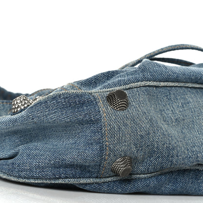 Balenciaga Washed Frayed Denim Crystal Small Le Cagole Shoulder Bag Blue 9 of 9