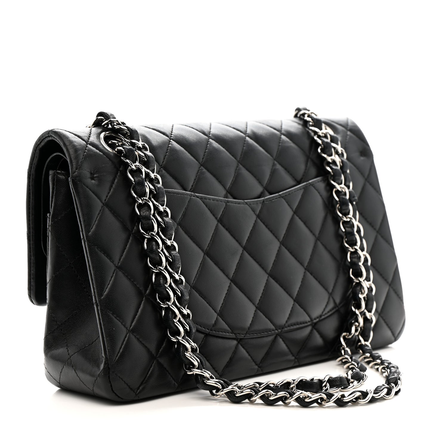 Lambskin Quilted Medium Double Flap Black