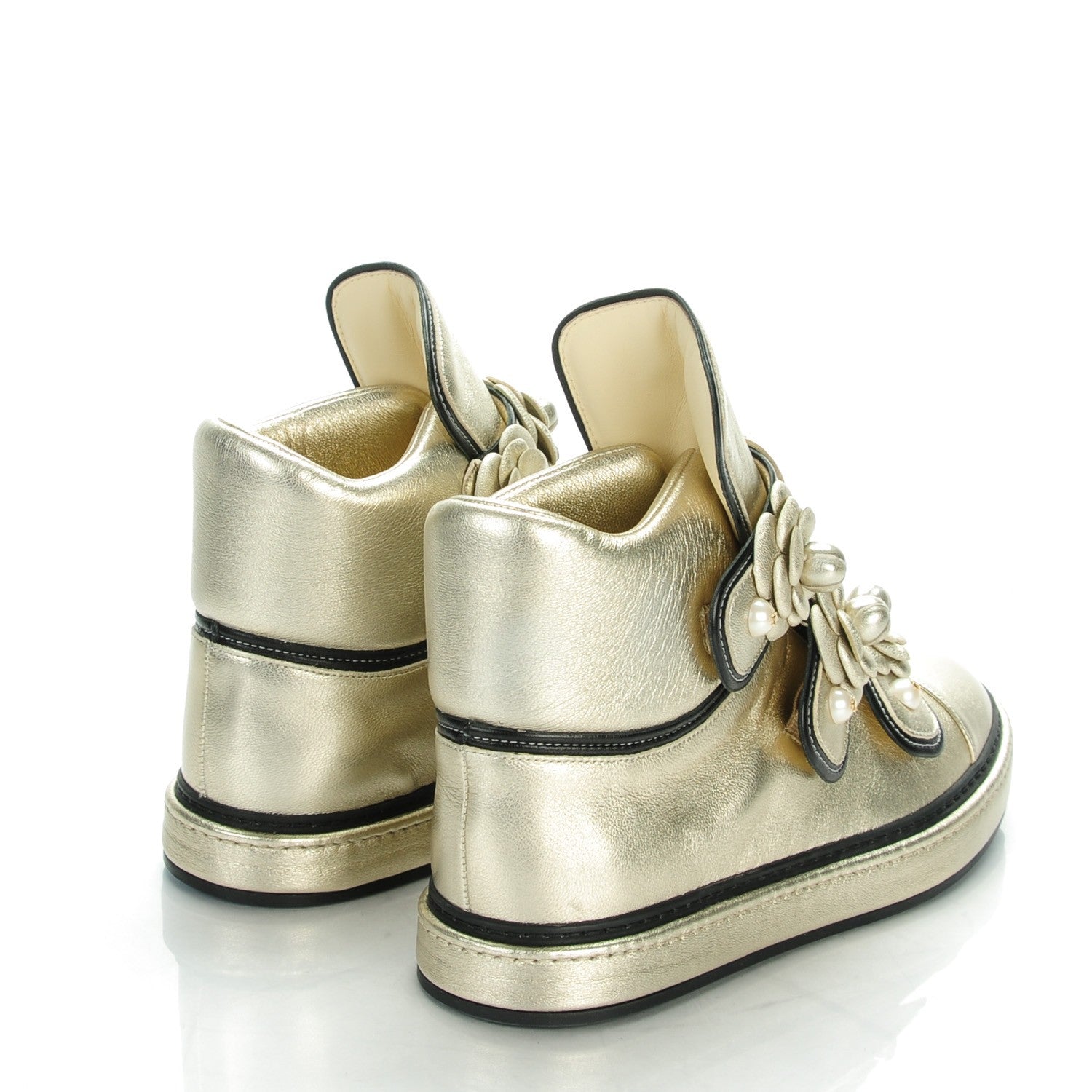 Chanel Metallic Lambskin Pearl Camellia High Top Sneakers 40 Gold 4 of 8