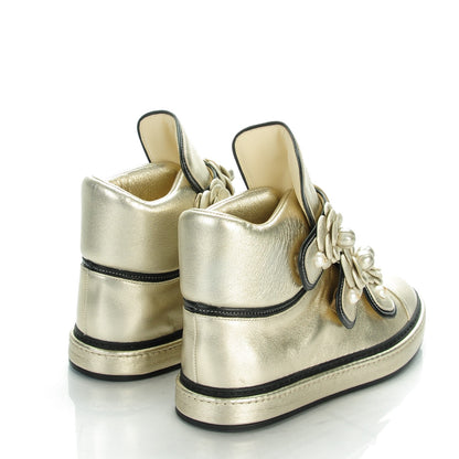 Chanel Metallic Lambskin Pearl Camellia High Top Sneakers 40 Gold 4 of 8