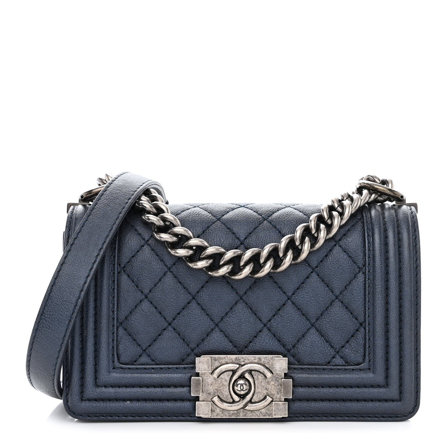 Chanel Grained Calfskin Quilted Small Boy Flap Blue 1 of 11