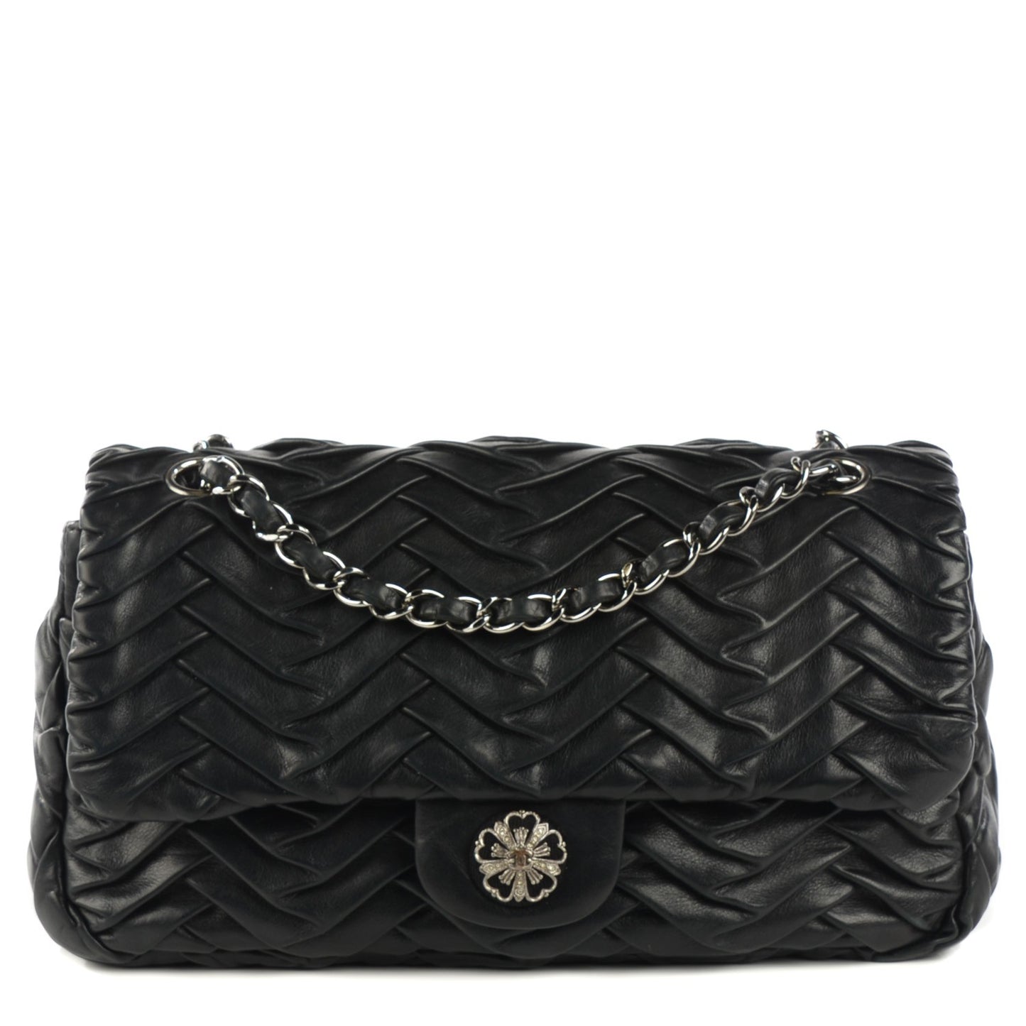Calfskin Chevron Medium Flap Black