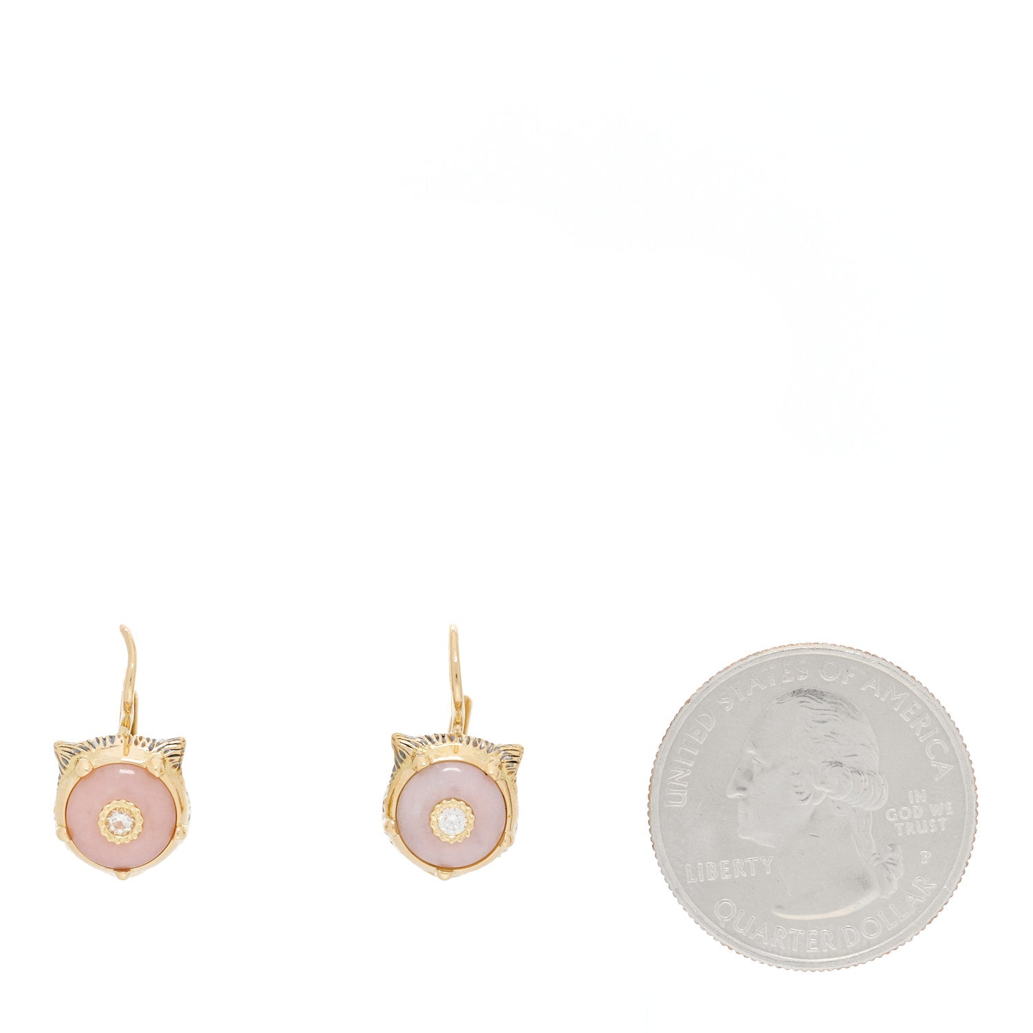 Gucci 18K Yellow Gold Diamond Pink Opal Le Marche Des Merveilles Feline Earrings 2 of 6