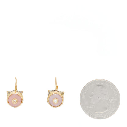 Gucci 18K Yellow Gold Diamond Pink Opal Le Marche Des Merveilles Feline Earrings 2 of 6
