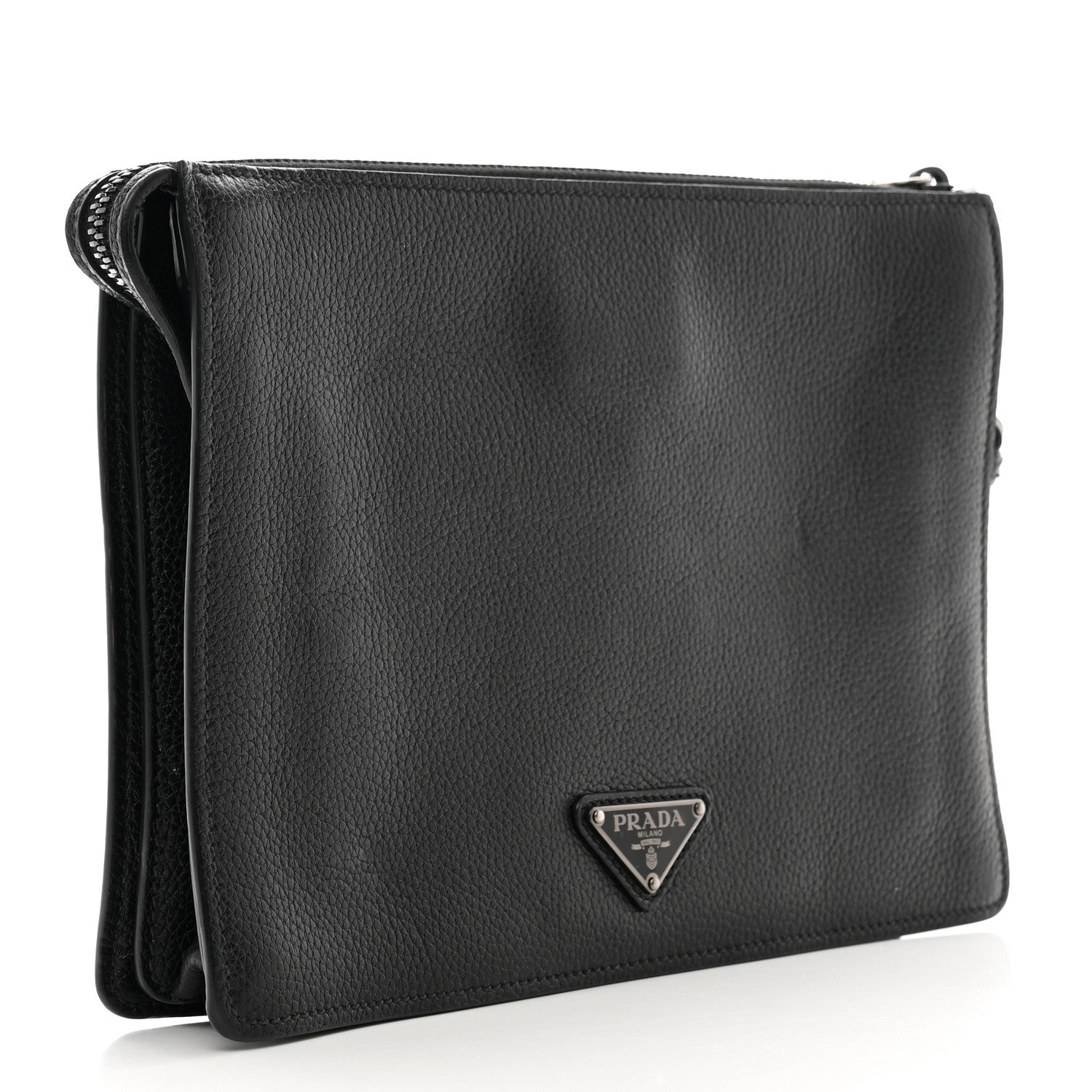 Prada Vitello Daino Wristlet Pouch Black 3 of 9