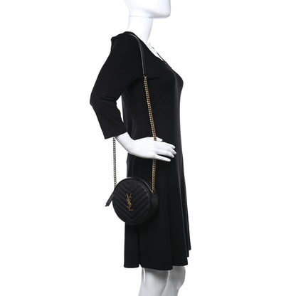 Saint Laurent Grain De Poudre Matelasse Chevron Quilted Round Vinyle Camera Bag Black 2 of 10