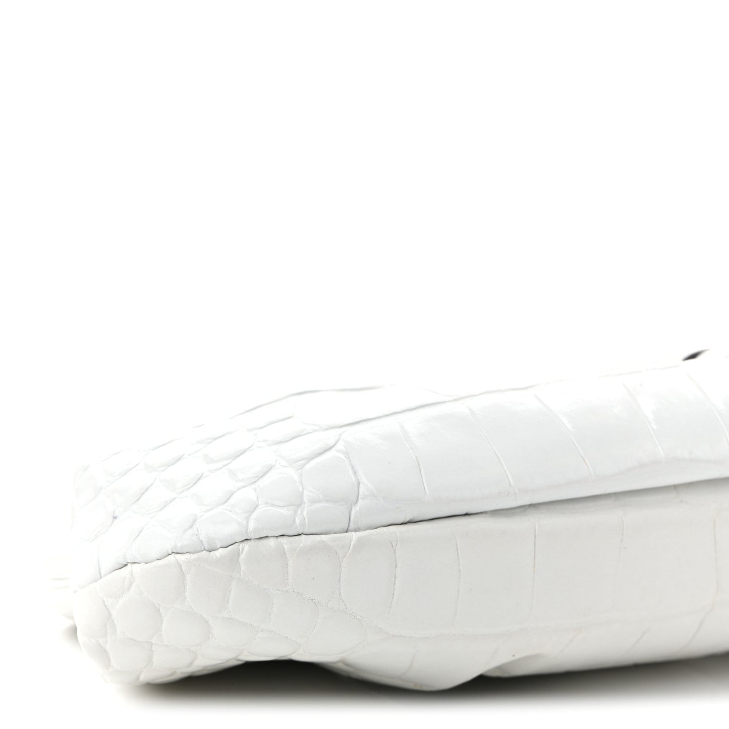 Shiny Supple Calfskin Logo Crocodile Embossed Cloud Clutch XS White